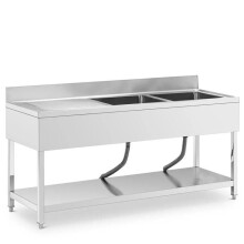Fregadero profesional de acero inoxidable con 2 baños 180 x 60 x 97 cm acero inoxidable plateado 14_0009567