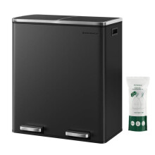 Poubelle 2 pedales poubelle avec double compartiment 2 x 30 litres anti traces de doigts inox seau interieur plastique a
