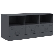 Meuble TV - Anthracite - Acier laminé à froid - 3 étagères - 3 tiroirs - 110 kg de charge max