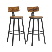 Banquetas de bar - HELLOSHOP26 - Conjunto de 2 - Marrom rústico - Metal preto - Encosto ergonômico