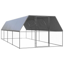 Hühnergehege Außengehege 3 x 8 x 2 m verzinkter Stahl Silber 02_0044018