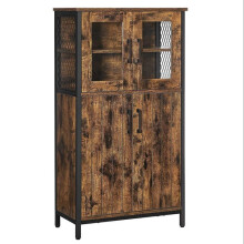 Móvel de armazenamento - HELLOSHOP26 - Buffet industrial - 60 x 30 x 108 cm - Aço e vidro - Marrom rústico