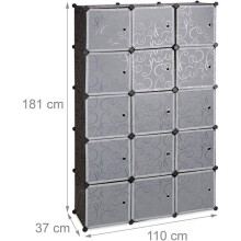 Étagère cubes rangement penderie armoire 11 casiers 2 tringles plastique noir 13_0001262_3