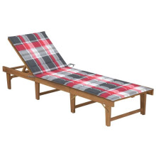 Transat chaise longue bain de soleil lit de jardín terraza mueble de exterior plegable con cojín de madera de acacia sólida 02_0012836