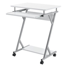 Mesa de computador com suporte para teclado deslizante com 4 rodinhas MDF 60 cm branco 03_0001153