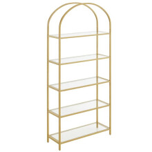 Bibliothèque 5 niveaux étagère de rangement en verre trempé dessus arqué structure en métal pour