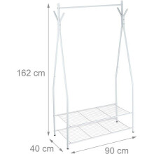 Portant a vetements tringle cintre rangement 2 compartiments rangement chaussures bottes 162 cm en metal blanc