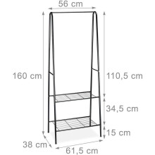 Portant à vêtements tringle cintre rangement chaussures bottes 2 compartiments 60 cm en métal