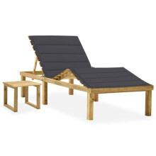 Transat - Natural - Madera de pino - Ajustable - Resistente a las inclemencias del tiempo - Con mesa y cojín