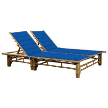 Transat Liegestuhl Sonnenliege Gartenbett Terrassenmöbel für 2 Personen mit Kissen Bambus 02_0012909