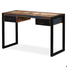 Mesa de escritório para trabalho em informática com 2 gavetas em madeira de recuperação maciça 120 cm 0502062