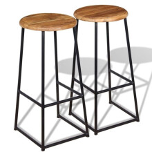 Conjunto de dois bancos de bar design cadeira assento teca maciça marrom 1202160