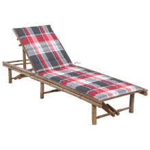 Transat chaise longue, bañera de sol, cama de jardín, mueble de terraza con cojín de bambú 02_0012286