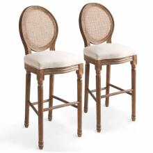 Conjunto de dois taburetes de bar design cadeira assento ratan branco creme 1202150