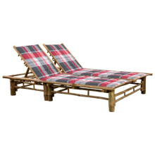Transat chaise longue de sol, cama de jardim para 2 pessoas com almofadas de bambu 02_0012905