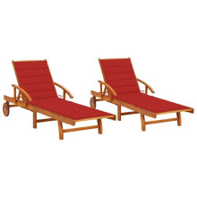 Lote de 2 tumbonas chaise longue bañador sol sofá de jardín mueble de exterior con cojines madera de acacia suelo