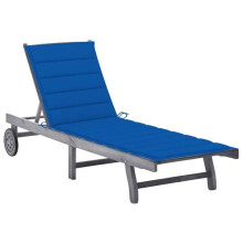 Transat chaise longue com almofada, móvel de exterior em madeira de acácia sólida, cinza 02_0012482