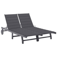 Chaise longue - Acácia - 2 lugares - Almofada cinza - Encosto ajustável - Móvel de jardim