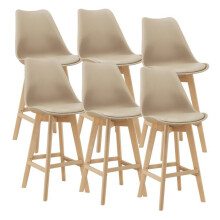 Barkrukken - HELLOSHOP26 - Set van 6 - Kunststof - Massief beukenhout - Beige
