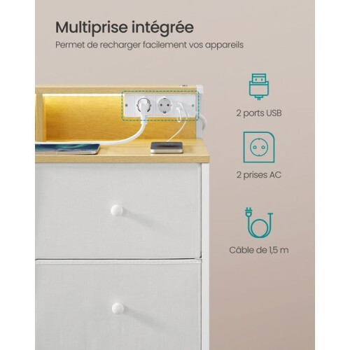 Commode meuble de rangement avec 9 tiroirs et éclairage led multiprise cadre en acier 335 2