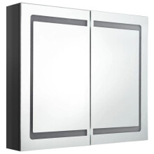 Badkamerkast - HELLOSHOP26 - LED Spiegel - 80 x 12 x 68 cm - Zwart - 3 planken