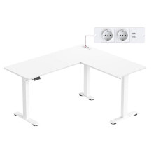 Escrivaninha elétrica ajustável em altura mesa de canto em L 140 x 160 cm com régua de tomadas