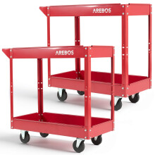 AREBOS 2x Tool Trolley 2 Level Mobile Workshop Trolley Cart Storage Shelf on Wheels - Red