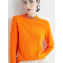 (L, Emma Orange) Cashmere Sweater For Women 100% Cashmere Lightweight Long Sleeve Crew Neck Knitted Sweater