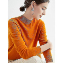 (L, pumpkin) Cashmere Sweater For Women 100% Cashmere Lightweight Long Sleeve Crew Neck Knitted Sweater