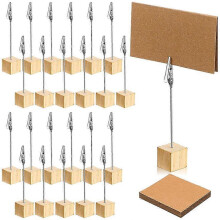 24 Pcs Rustic Wooden Table Number Holders Place Number Holder Stand With Memo Clips and Kraft Cards