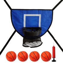 Trampoline Basketball Hoop Outdoor Trampoline Attachment, Adjustable Soft Rebounder, Includes 4 Balls, Blue
