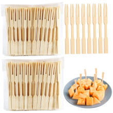 Fruit Picks 160pcs 3.5 Inch Bamboo Appetizer Forks Eco Friendly Disposable For Desserts Sandwiches Salads Buffets