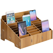 holz aufbewahrungsbox mit 30 fächern und handyhalter für schreibtisch
