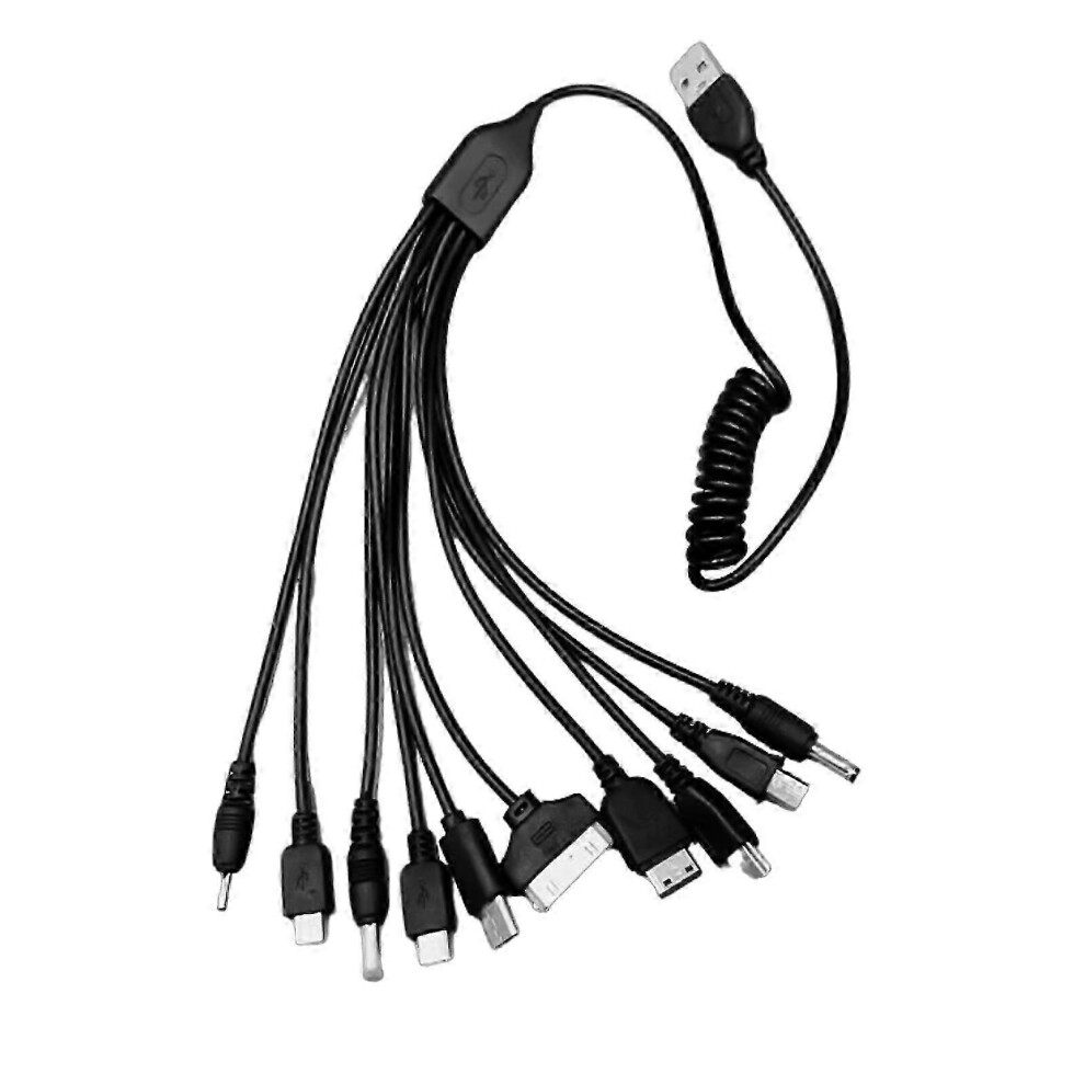 10-Port Usb Charging Cable Spring Coiled Cord For Fast Charging & Data Sync 54Cm 6935165368327
