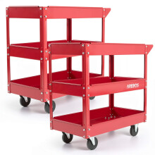 AREBOS 2x Tool Trolley 3 Level Mobile Workshop Trolley Cart Storage Shelf on Wheels - Red