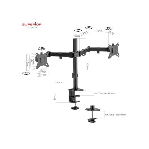 Supérieur - 17-32" Support de Table pour Double écran Universel, Montage sur Bureau - SUPSPC002 2