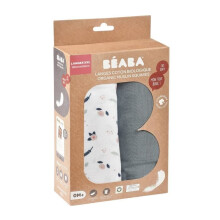 BEABA Set di 2 langhetti per bebé in mussola di cotone biologico, multiuso, ultra soffice e traspirante, grigio/fiori