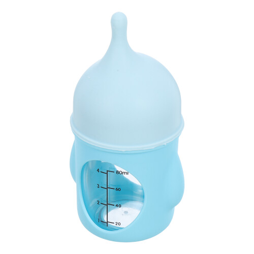 Feeding Bottle, Sky-Blue Silicone, Safe Design For Newborns