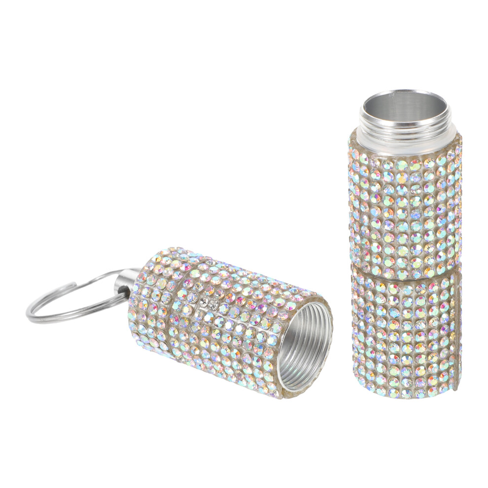 Inoomp Rhinestone Pill Keychain Holder 3 Compartment Metal Medicine Case