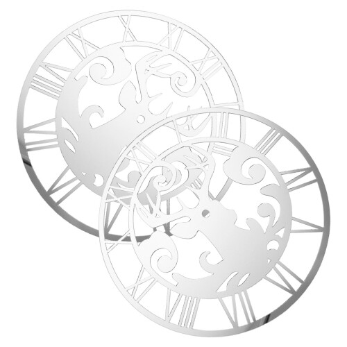 2pcs Round Roman Numerals Mirror Wall Clock Sticker Silver