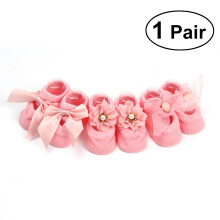 1 paio calzini cotone neonata, antiscivolo con fiocco, taglia M (rosa)