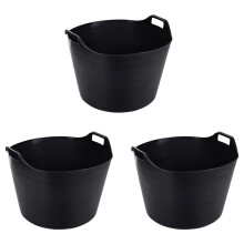 75L Heavy Duty Extra Large Rubble Container Set Of 3 Black Plastic Storage Bucket Horse Feeder Home Garden Tub