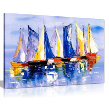 Boats in Sea Oil Painting Canvas Wall Art Picture Print 36x24 Inches 91x61 Centimeters