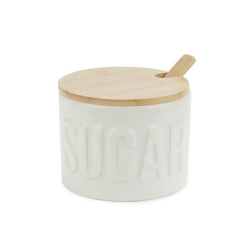 Açucareiro - BALVI - Cerâmica/Bambu - Branco - 7,4x9,5x9,5 cm - Elegante e Funcional