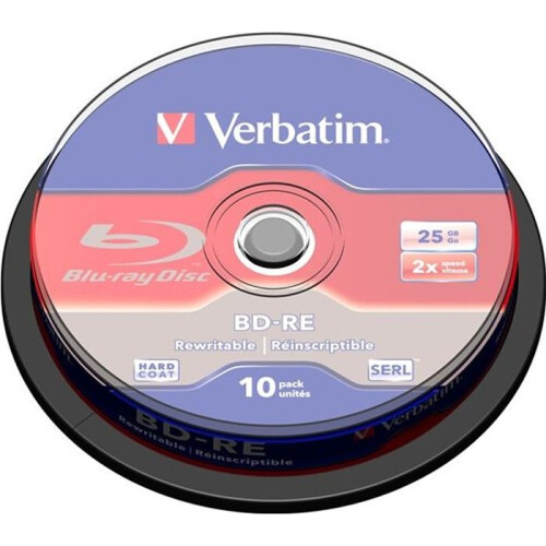 Verbatim BD-RE - VERBATIM - Pack de 10 x 25Go - Vitesse d'écriture 2x - Simple couche - ScratchGuard