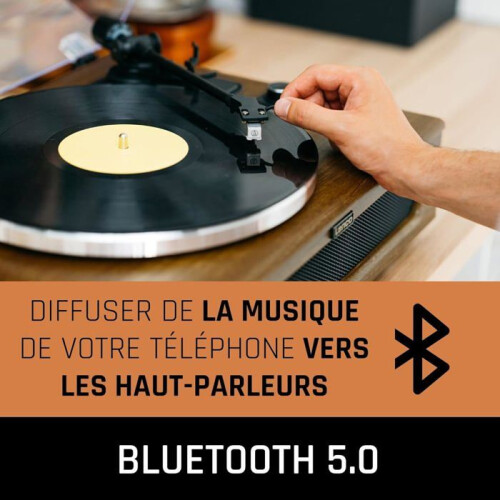 Platine vinyle avec 4 haut-parleurs intégrés et réception Bluetooth Bois 2