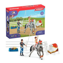 Mia's Voltige-Trainingsset, Schleich-Set mit 18 enthaltenen Elementen, darunter 1 Schleich-Pferd und 2 Figuren.
