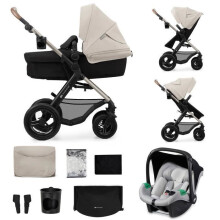 Carrito 3 en 1 Combinado Kinderkraft MOOV2 AIR, Sistema de viaje desde el nacimiento hasta 27 kg, Incluido asiento de coche Mink PRO I-Size, Gris