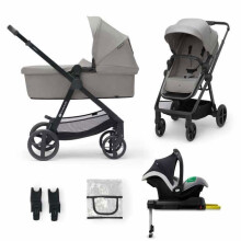 Paseo 4 en 1 Combinado Kinderkraft NEWLY, con Silla de auto y base I-size, Sistema de viaje, Ligera 7,5 kg, Plegable, Gris