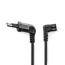 Kabel zasilający | Euro-człowiek | IEC-320-C7 | Kąt prosty | Lewy kąt | Niklowane | 3,00 m | Mieszkanie | PCV | Czarny | Etykieta